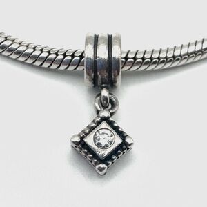 Pandora Sterling Silver Sparkling Square Dangle Charm with Clear CZ